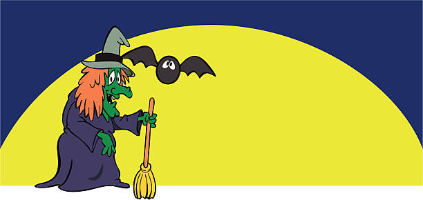 Halloween Witch Broomstick And Bat Stock Illustration - Download Image Now  - Bat - Animal, Broom, Cartoon - iStock