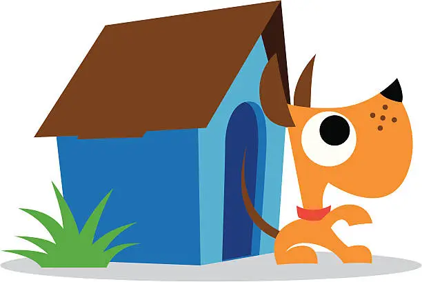 Vector illustration of Orange dog and blue doghouse