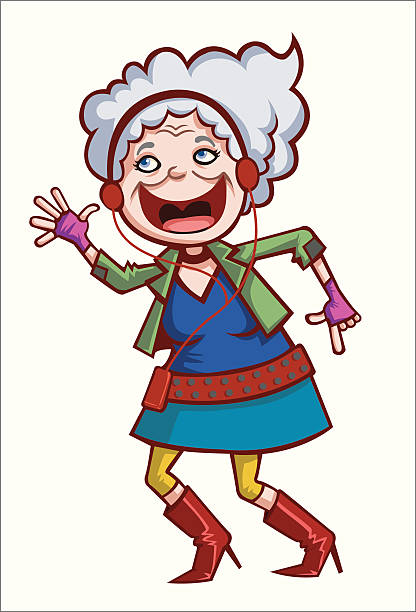 바위산 및 구르다 grandma - grandmother rock and roll humor old stock illustrations