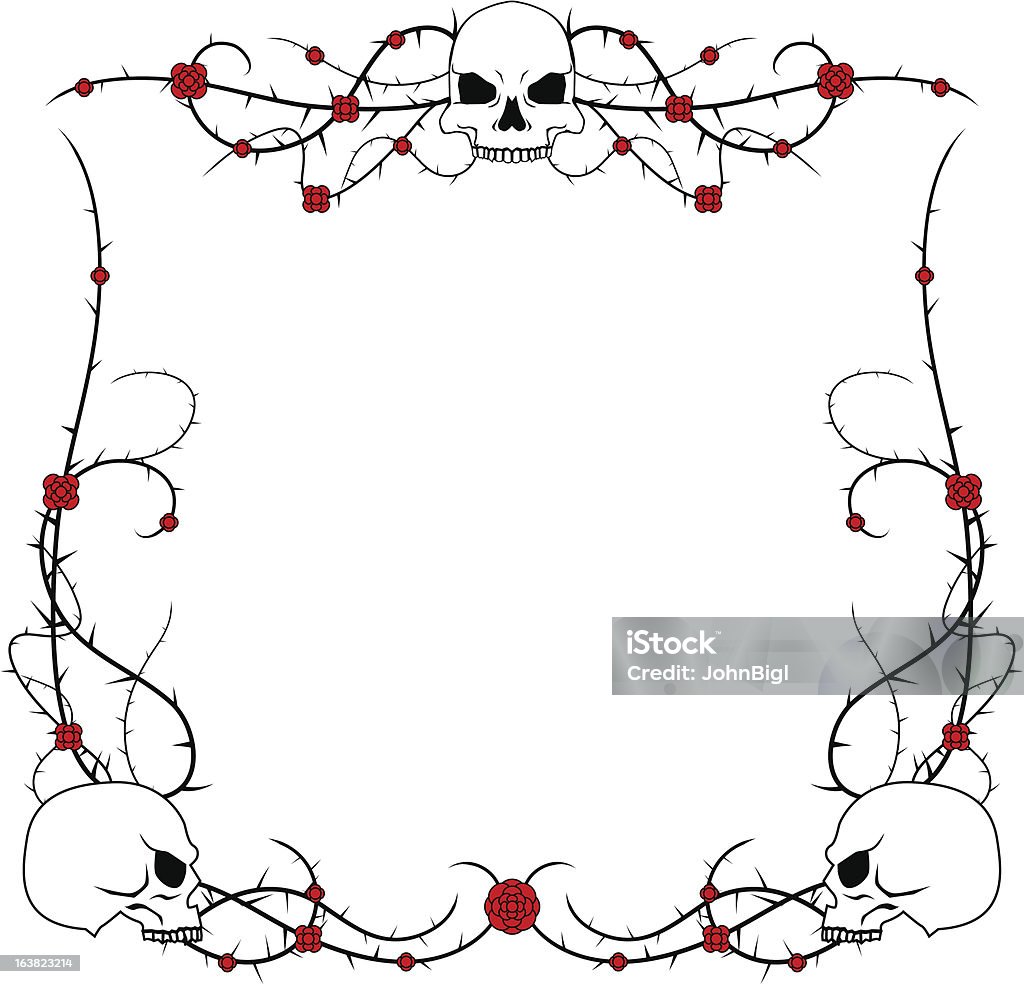 Crânes et roses - clipart vectoriel de Épine - Caractéristiques de la végétation libre de droits