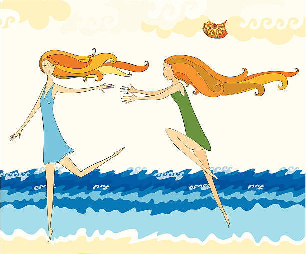 ビーチの少女 - blond hair cartoon women beach点のイラスト素材／クリップアート素材／マンガ素材／アイコン素材