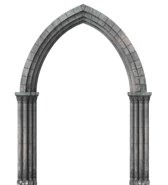istock Abandoned arch castle with a large gothic window or crypt 1638249543