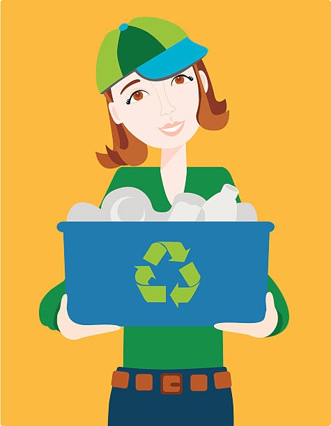Girl with Recycling Bin vector art illustration