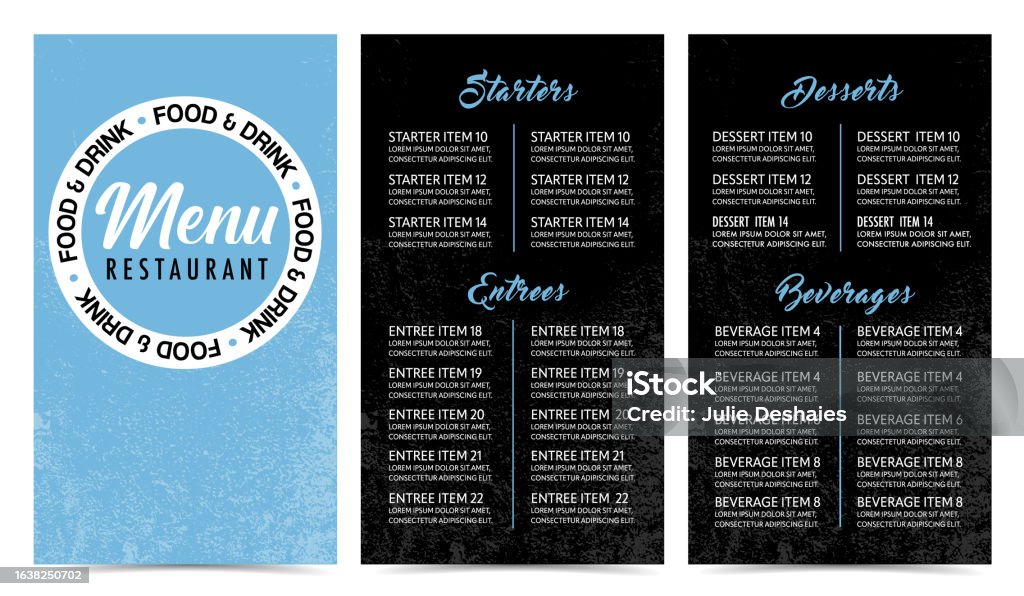 None Blue Restuarant Menu.pdf Restaurant Blue And Black Modern Menu Design Stock Illustration ...