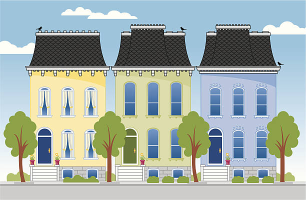 City Row Houses vector art illustration