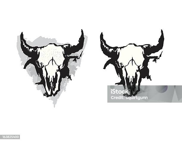 Ilustración de Grunge Buffalo Cráneo y más Vectores Libres de Derechos de Bisonte Americano - Bisonte Americano, Animal, Con textura