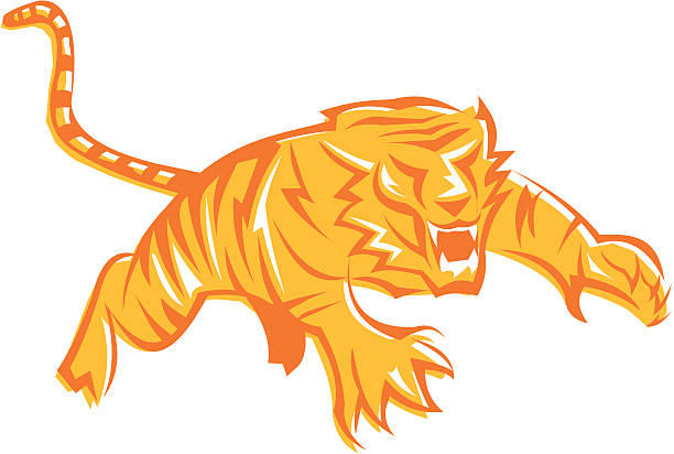 Jumping stripped tiger school mascot vector art illustration