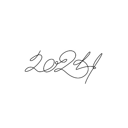 2024 Script Letters Calligraphy 2024 Year Sign Lettering 2024 Inscription Single Line On ...