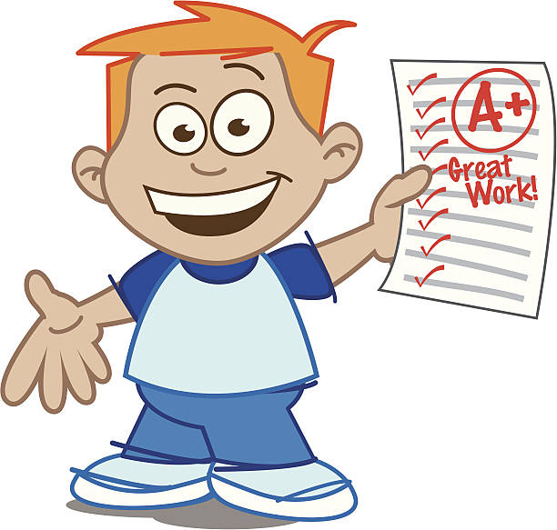 ilustrações de stock, clip art, desenhos animados e ícones de aluno com uma grande teste pontuação - exam report card letter a test results