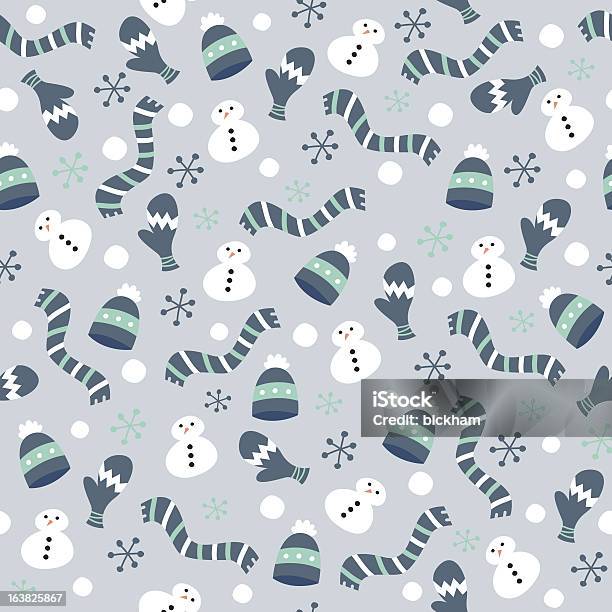 Pupazzo Di Neve Inverno Seamless Pattern - Immagini vettoriali stock e altre immagini di Muffole - Muffole, Sciarpa, Cappello