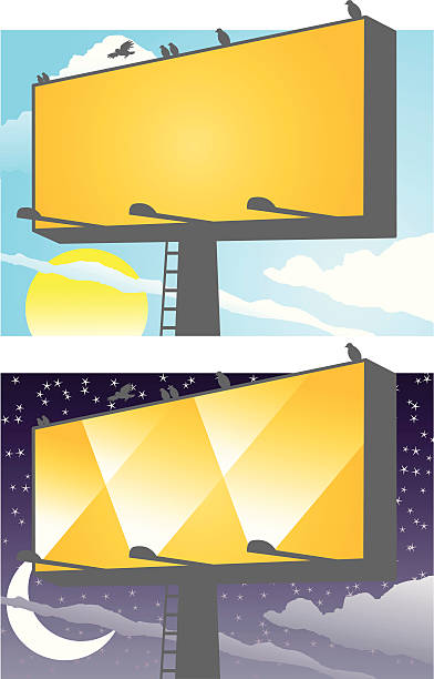 Blank Billboard Illustrations night and day with perching birds vector art illustration