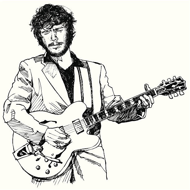 guitar player ink drawing vector illustration of a guitar player guitar drawings stock illustrations