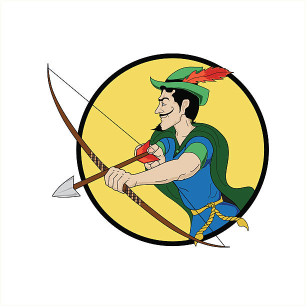The Emerald Archer A heroic Robin Hood with bow and arrow sherwood forest illustrations stock illustrations