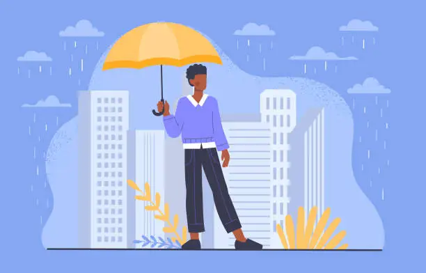 Vector illustration of Man with umbrella under rain vector concept