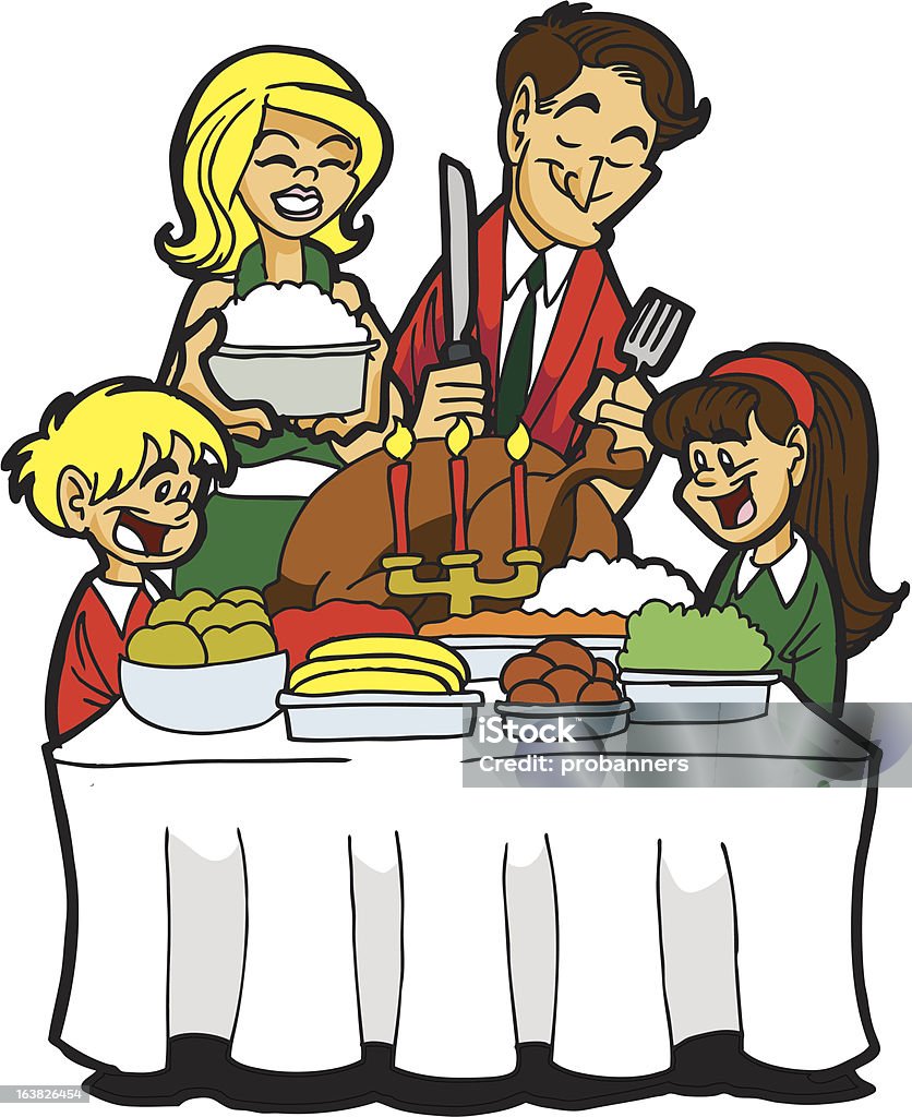Семья, наслаждаясь ужин Турции - Векторная графика День Благодарения роялти-фри