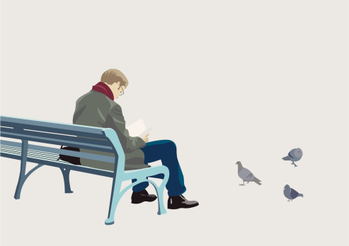 Vector illustration of man on a bench in a park