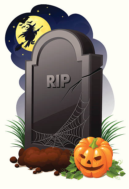 ilustraciones, imágenes clip art, dibujos animados e iconos de stock de gravestone - city night spooky skyline