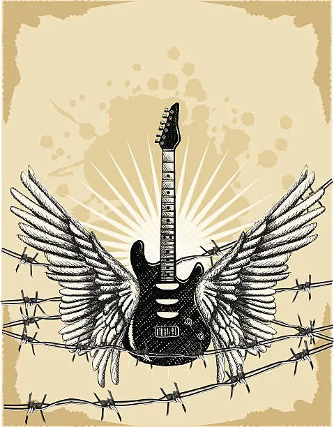 Vector illustration of Flying electric guitar
