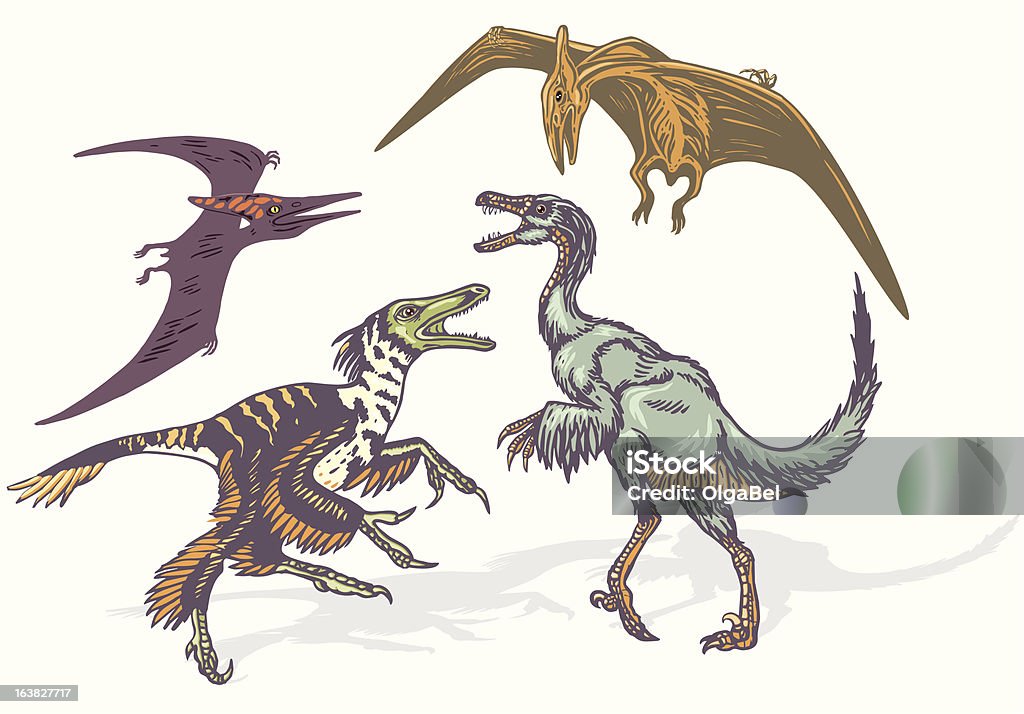 Evolution of birds. Dinosaurs. Dinosaurs - Ancestors of birds. Ancient stock vector
