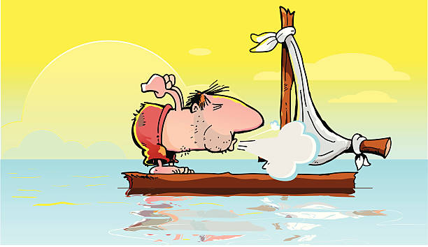 ilustraciones, imágenes clip art, dibujos animados e iconos de stock de hombre en un conjunto en el mar - stranded hopelessness blowing working