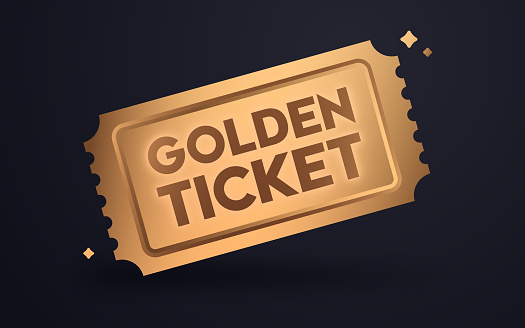 Golden gold ticket with sparkles for special access.