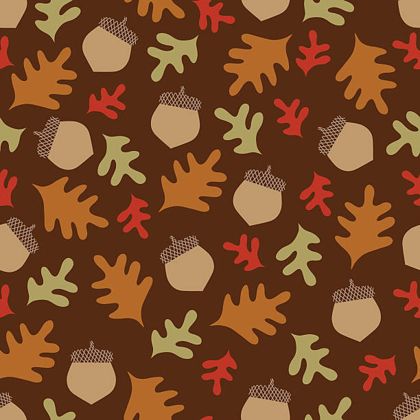 Autumn Acorns and Oak Leaves Seamless Pattern vector art illustration