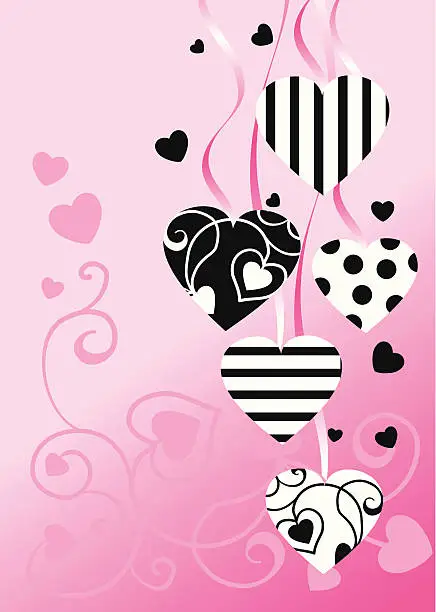 Vector illustration of Heart decoration on ribbons