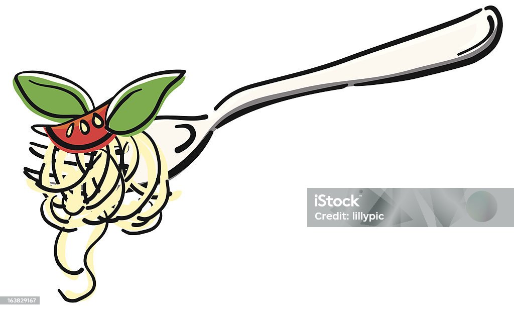 Gabel Mit Spaghetti - Lizenzfrei Basilikum Vektorgrafik