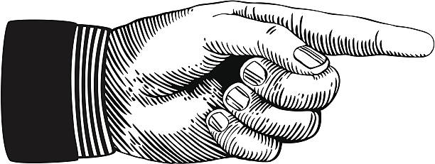 Pointing hand in retro woodcut style vector art illustration