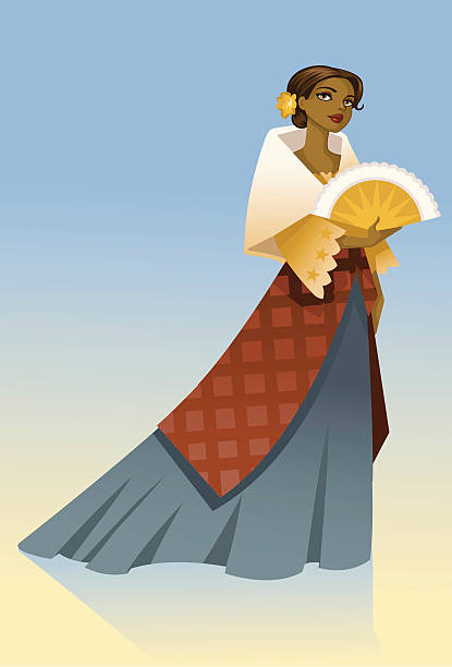 Maria Clara A woman in traditional Philippine dress. filipino ethnicity stock illustrations