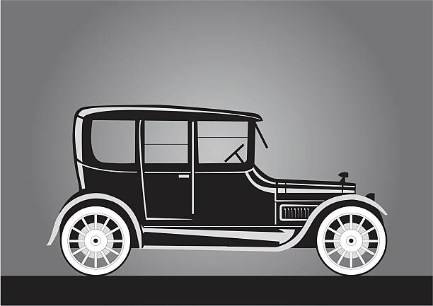 Old Car Silhouette Victorian Style vector art illustration