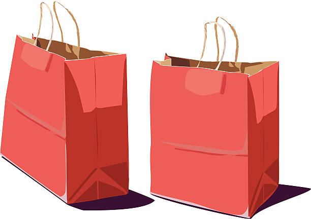 Red Paper Shopping Bag - Two views! vector art illustration