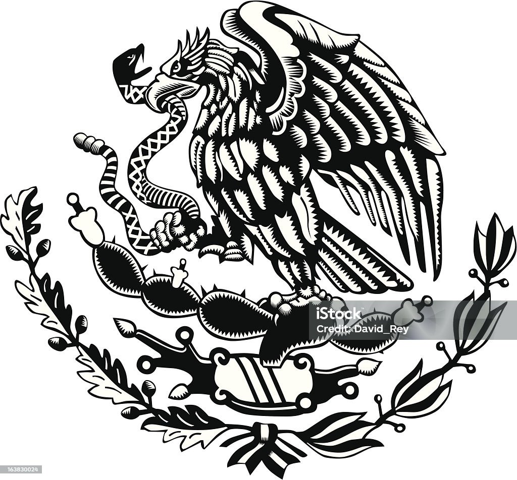 Black and white Mexico Coat of Arms Carved Style Vector drawing in a Carved Style of a Mexican Coat of Arms Mexico stock vector