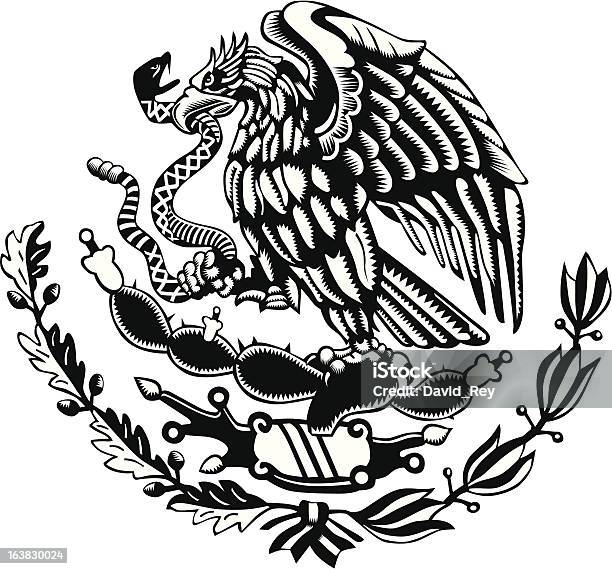 Black And White Mexico Coat Of Arms Carved Style Stock Illustration - Download Image Now - Mexico, Mexican Flag, Eagle - Bird