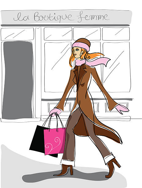 Shopping en hiver femme - Illustration vectorielle