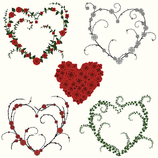 ilustraciones, imágenes clip art, dibujos animados e iconos de stock de flor y vine corazones - ivy vine leaf frame