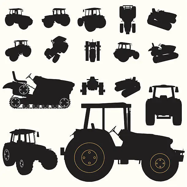 Vector illustration of tractor silhouette set