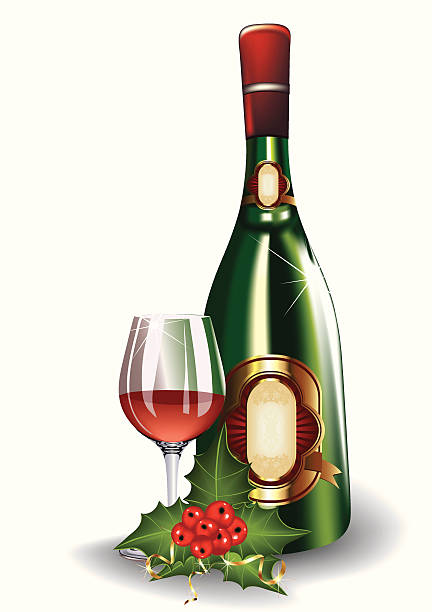 bottle and glass vector art illustration