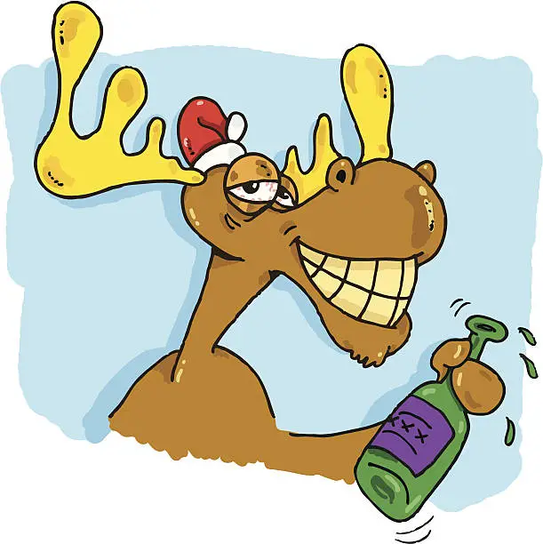 Vector illustration of Drunk reindeer