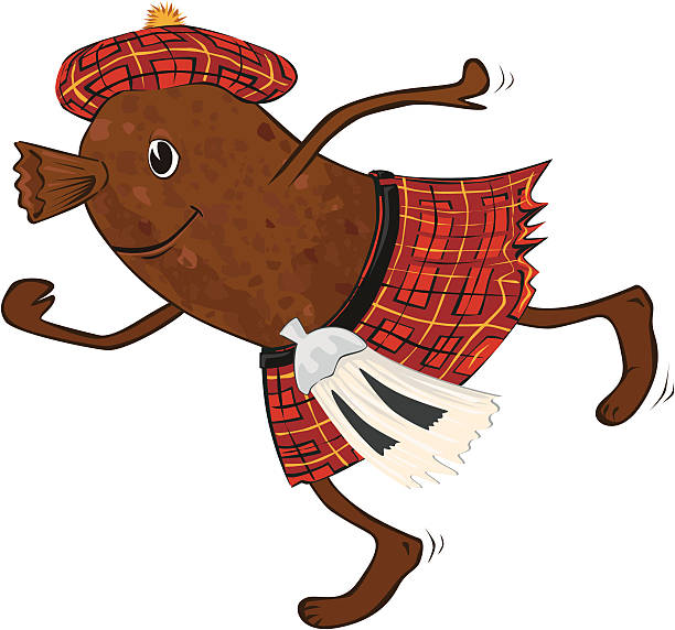 ilustraciones, imágenes clip art, dibujos animados e iconos de stock de haggis en tartan falda escocesa - robert burns