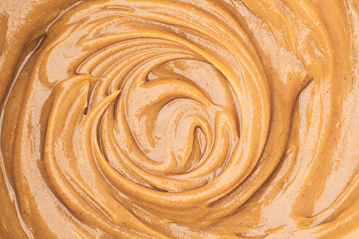 Overhead view of creamy peanut butter