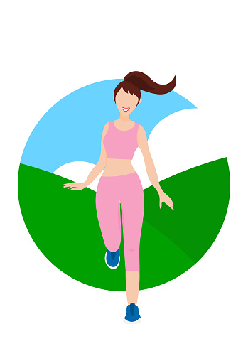 vector illustration of smiling girl jogging in the outdoors
