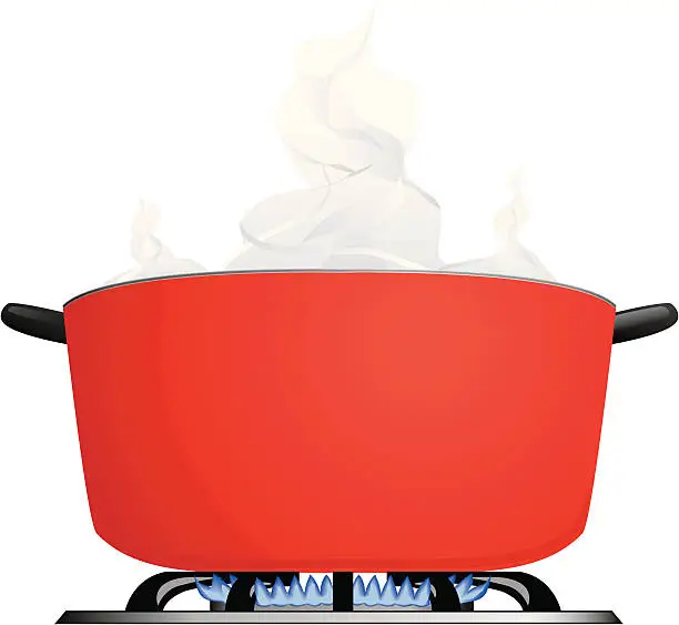 Vector illustration of Steaming pot on a burner