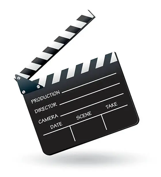 Vector illustration of A black and white clapboard on plain background