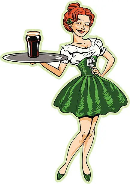 Vector illustration of Irish waitress