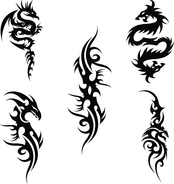 Icônico dragões tatuagem Tribal & fronteiras - ilustração de arte em vetor