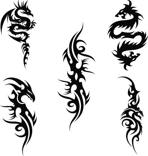 Vector illustration of Iconic Dragons & Tribal Tattoo Borders