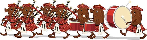 Vector illustration of Haggis Marching Bagpipe band