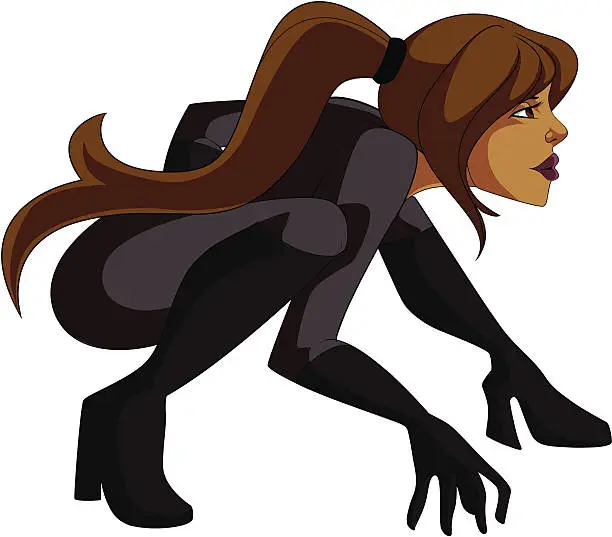 Vector illustration of spy girl crouching