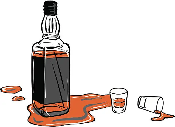 Vector illustration of whisky bottle and shot glasses
